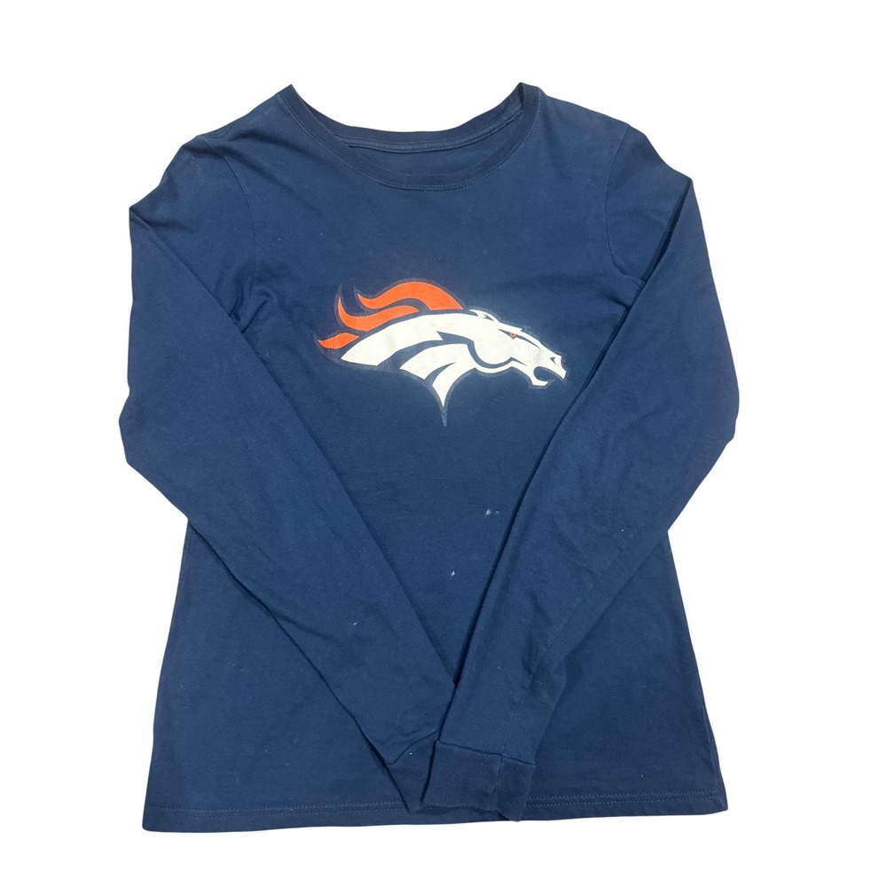 NFL Pro Line Denver Broncos Long Sleeve T-Shirt Navy Blue Mens Medium Cotton